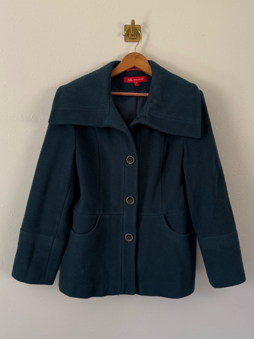 AK Anne Klein Dark Blue Wool Pea Coat Size Medium